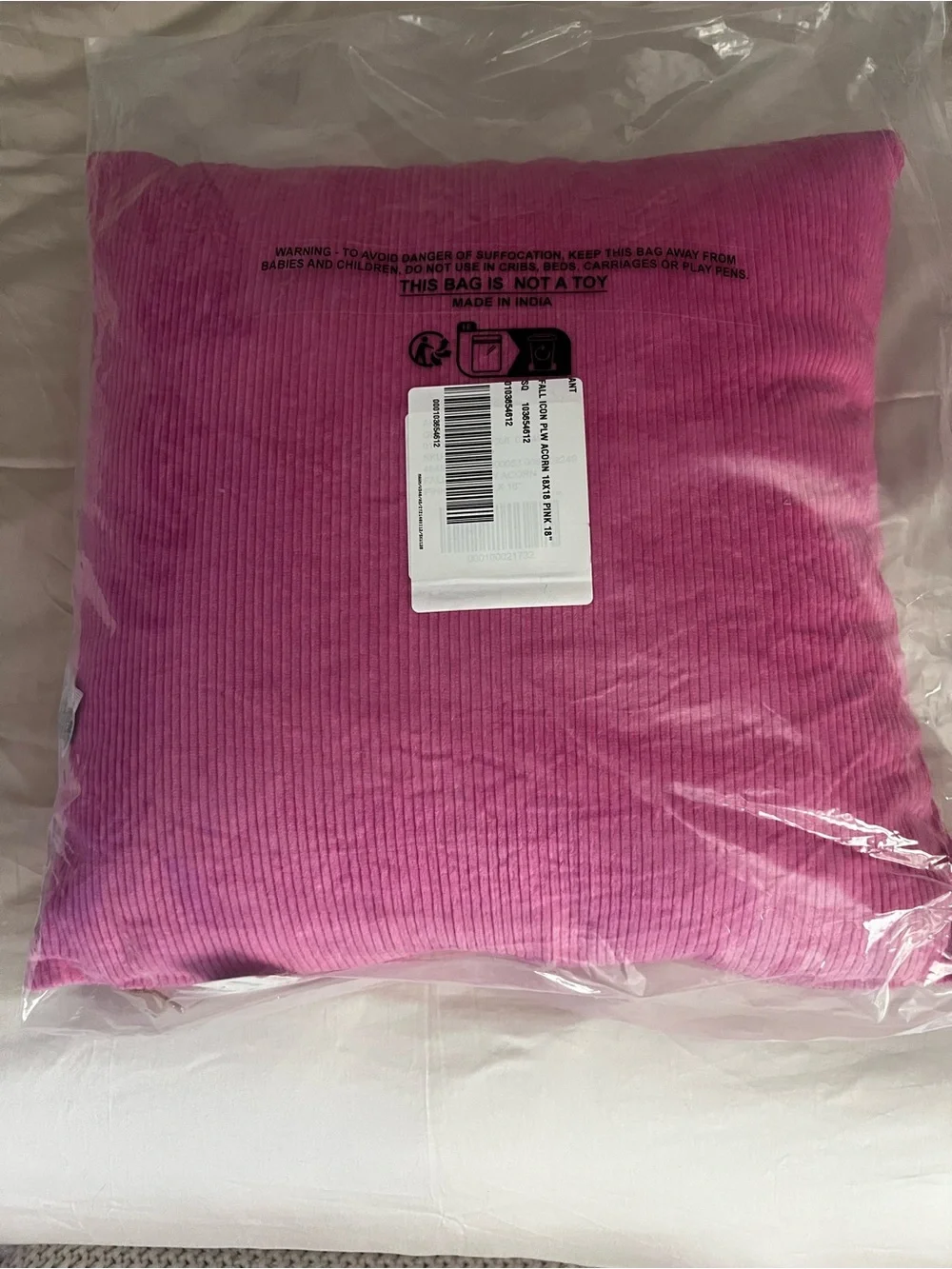 Anthropologie 18x18 Pillow Velvet Corduroy Embroidered Acorn Pink NWT Exclusive